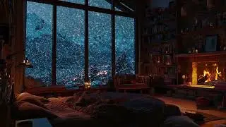 Peaceful Winter Cabin Ambience ❄️ Heavy Snow Outside, Crackling Fire ASMR, Cozy Night Atmosphere