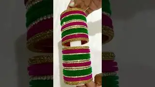 Multi colour matching bangles set with Pink/Green/Golden combination #partywear #shorts #bangles