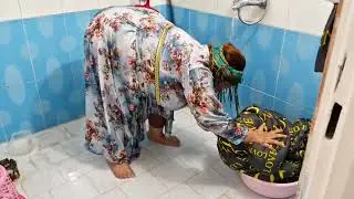 Daily life of a rural woman and washing blankets