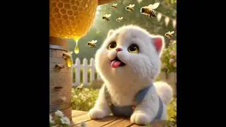 Cat and Bee story😻❤️#cat#cutecat#meow#youtubeshort#ytshorts#viralshort#shorts🧡💙🧡