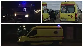 AMBULANCE intensive care responding, siren hi-lo, yelp, wail
