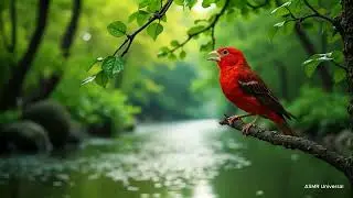 Relaxing Red Canary Birdsong & Gentle River Stream | Ultra Realistic Nature Sound Loop