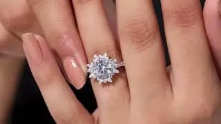 Round Zircon Floral Halo Statement Ring