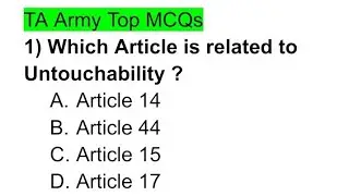 TA Army Top MCQs | Articles Of Indian Constitution | By Rohani Sir | TA Army Expected Questions 