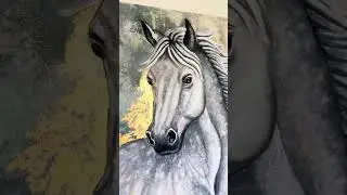 Process. Drawing a horse. Texture art. Modern painting