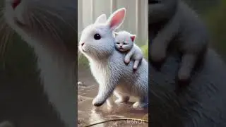 Cute rabbit saves poor little baj cub 🐰#RabbitRescue#AnimalRescue  #cuteanimals