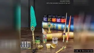 Classic Calligraphy Feather Pen Wax Ink Seal Stamp Set Vintage Wood Dip P-en 6pcs Ink Bottles Gift f