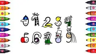 How To Draw & Paint Numbers 0 to 9 | Learn 123 Numbers Coloring Pages for Kids