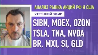 Анализ рынка акций РФ и США/ SIBN, MOEX, OZON, TSLA, TNA, NVDA/ BR, MXI, SI, GLD