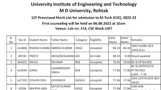#mdu Merit list of M.Tech CSE #mdurohtak
