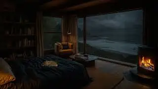 Rainfall by the Seaside Cabin 🌧️ Cozy Fireplace Sounds for Deep Sleep & Relaxation