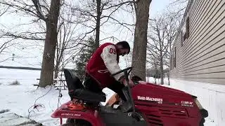 Hard Cold Start 1997 MTD YardMachines Riding Lawnmower at 10 degrees Fahrenheit (-12 Celsius)