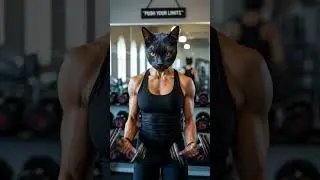 Strength in Focus: Cat-Headed Woman Lifting Dumbbells with Perfect Form  #ai #motivation #aivideo