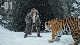 Alone at &minus;81&deg;C: 80 Year Old Man Survival a Rock Shelter & Against Tiger