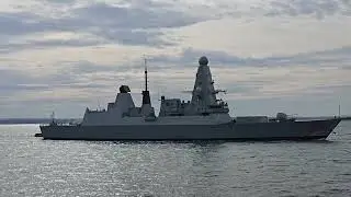 HMS Dragon sailing into Portsmouth 