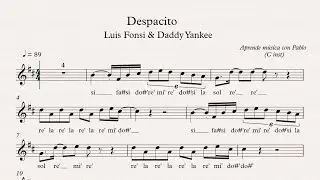 DESPACITO:  (flauta, violín, oboe...) (partitura con playback)