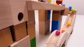 Marble Run Race Asmr - Wooden Wave Course Colorful Marbles Long wave slope