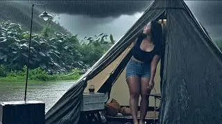 Solo Camping in the Rain, Cooking, Asmr Camping, Nature Sounds for Sleep
