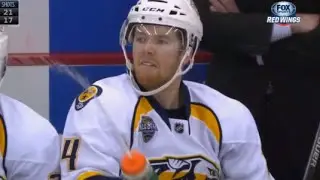 Ryan Ellis Sprays Water in the Direction of the Ref After Hit from Helm