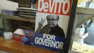 ''Danny Devito For Governor'' Sign Inside the Pizza Stop on State Street in Rochester, New York, Sep