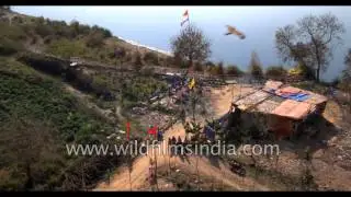 Slums and farmer huts along Yamuna river in Delhi: Aerial footage