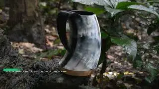Viking Traders Original Viking Drinking Horn Mug with Burlap Sack - 20 Oz Wood Base #VIKINGTRADERS