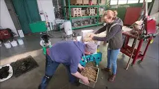 Shredding and making wool pellets, on a small sheep farm