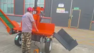 RIMA Super20 Vertical Log Splitter with log lift and swing firewood conveyor