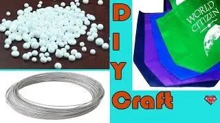 Easy Flower Making With Shopping Bag | DIY Thermocol Ball Flowers | Fabric Bag Flower Stick