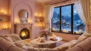 Alpine Blush: Romantic Firelight & Soft Piano Amidst the Falling Snow