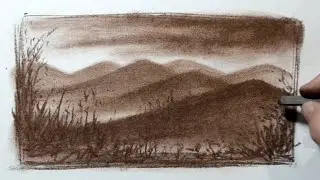 Real Time Mini Landscape Sketch - Using a Conte Crayon