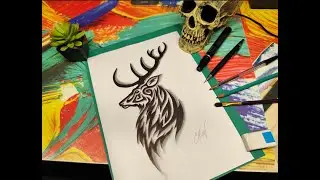 Spirit of the Wild | Tribal Deer Ink Drawing | Visio Nexus Art