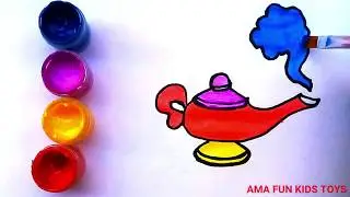 Drawing Genie Aladdin Magical oil  Lamp with glitter colours  decorate magnetic beads for Kids, Todd