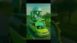 A Surreal Bright Green Car with a Large Turquoise and Gold Clock Face #DreamRideAi