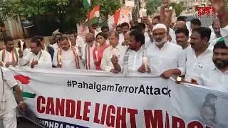 Andhra Pradesh Congress Committee takes out a candle march against the Pahalgam terror attack.