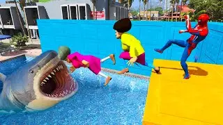 Scary Teacher 3d - Spideman vs Miss'T Team - Shark  Pool Attack - Game Animation
