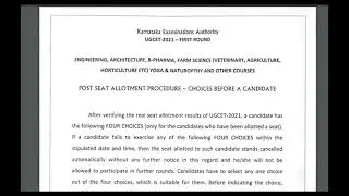 KCET UGCET 2021 POST SEAT ALLOTMENT PROCEDURE - CHOICE BEFORE A CANDIDATE DETAILED NOTOFICATION
