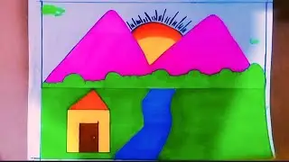 How to Draw Sunset Village Scenery | Beautiful River & Nature Landscape Easy Drawing Step by Step