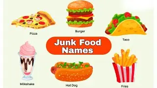 Junk Food Names in English for Kids| Kids Learning Video #food #meal #burger #pizza #popcorn #donut