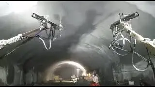 Applying Sprayed Concrete (Shotcrete) using two robotic Shotcrete machine