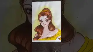 Recreating✨ my old Princess Belle✨ drawing 🥰 {Anime version}   #shorts#youtubeshorts#shortsfeed#asmr