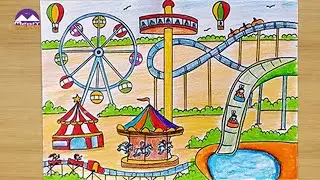 A day in the theme park drawing easy