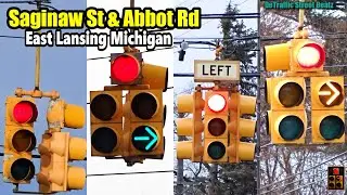 Incandescent Doghouse & LED Flashing Left Turn Traffic Lights | Saginaw St & Abbot Rd