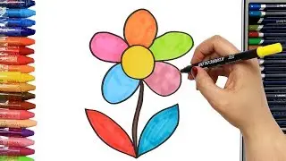 Renkli &ccedil;i&ccedil;ek nasıl &ccedil;izilir? | &Ccedil;ocuklar i&ccedil;in eğlenceli boyama | Boya Boya | &Ccedil;izelim Boyayalım