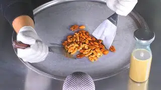 ASMR - Ice Cream Rolls with whole Nuts | how to make fresh Nut Ice Cream - tapping & scratching ASMR