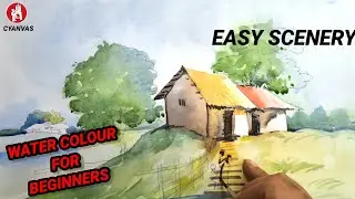 HOW TO DRAW SCENERY WITH WATER COLOUR WITH STEP BY STEP/ EASY LANDSCAPE DRAWING FOR BEGINNERS 