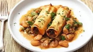 Recipe of Sweet Potato and Mushroom Cannelloni with Braised Escarole and Butter Beans Vegan