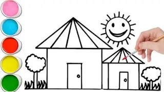 House With Smiling Sun☀️ Drawing, Coloring, painting easy for kids