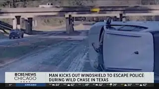 Texas police chase ends with man kicking out window of flipped car t escape