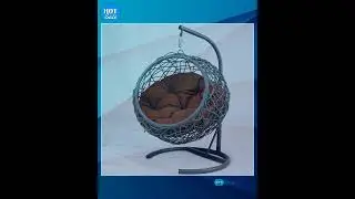 Cat Swing Bed with Stand & Cushion, Cat Egg Chair with Rattan Wicker Appearance, Indoor Hanging S...